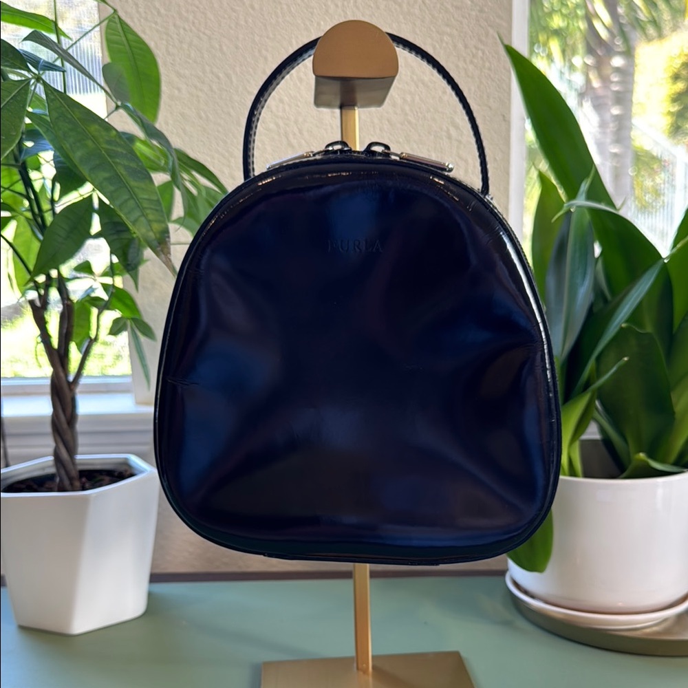 Furla Black Mini Bag with Dome Shape and Textured Finish